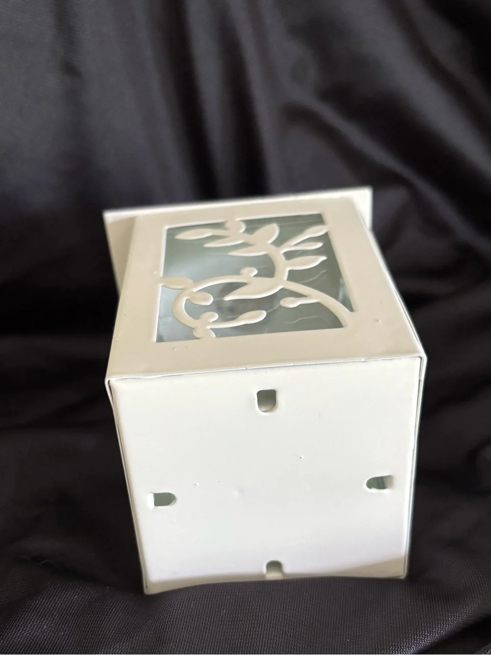 White Painted Metal Tabletop Lantern w/Tea Light